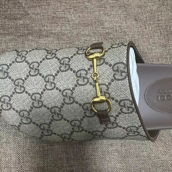 Gucci Brown Monogram Slippers - Picture 5 of 6
